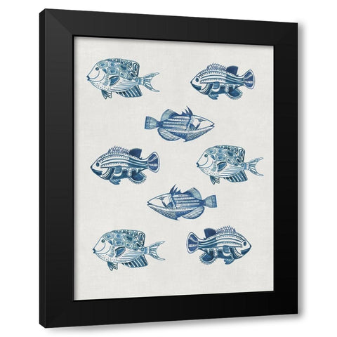 Indigo Fishes Black Modern Wood Framed Art Print with Double Matting by Wilson, Aimee