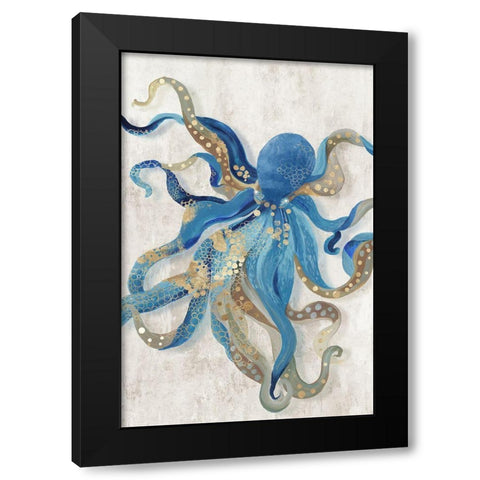 Blue Octopus  Black Modern Wood Framed Art Print with Double Matting by Wilson, Aimee