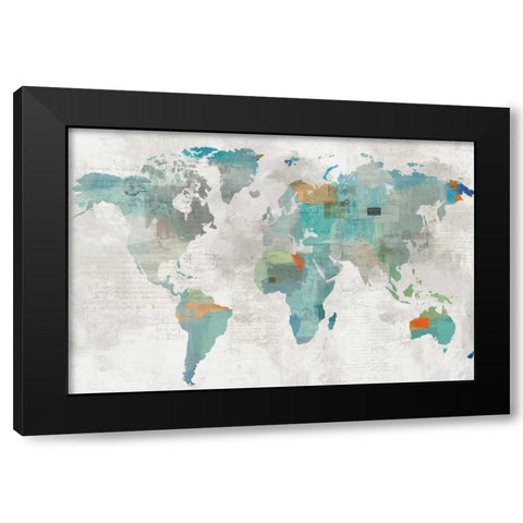 Blue Map Black Modern Wood Framed Art Print by Wilson, Aimee