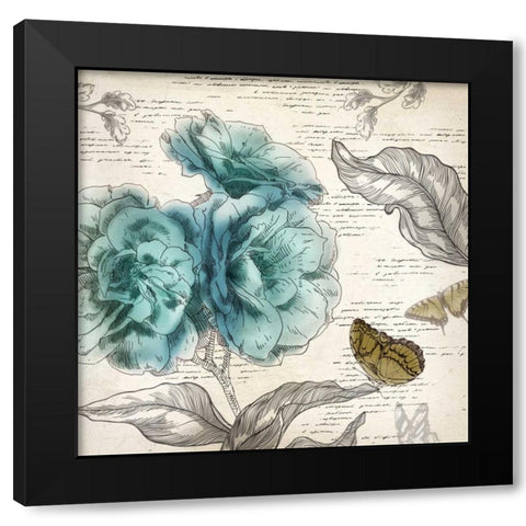 Blooming Teal II - Mini Black Modern Wood Framed Art Print with Double Matting by Wilson, Aimee