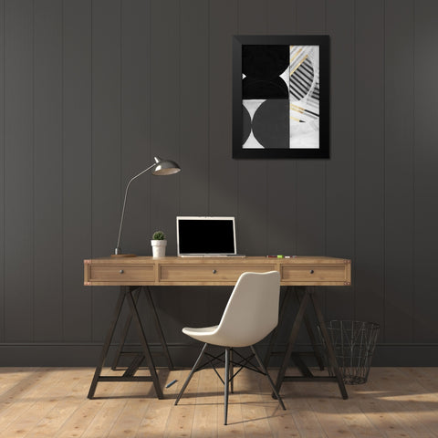 Stripes and Circles II Black Modern Wood Framed Art Print by Cartissi