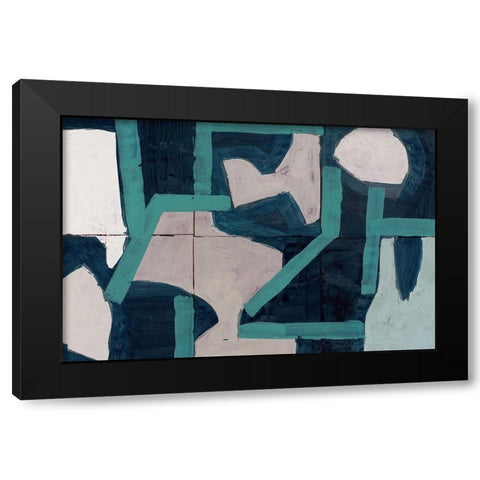 Mid Blue Shapes II Black Modern Wood Framed Art Print with Double Matting by cartissi