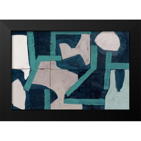 Mid Blue Shapes II Black Modern Wood Framed Art Print by cartissi