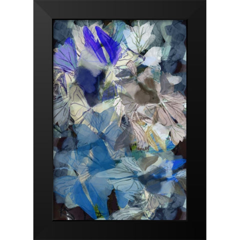 Midnight Blue Florals II Black Modern Wood Framed Art Print by Cartissi