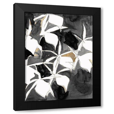 Black and Gold Floral I Black Modern Wood Framed Art Print by Cartissi