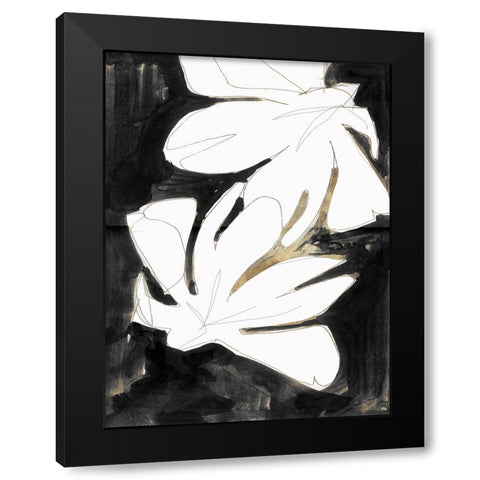 Black and Gold Floral II Black Modern Wood Framed Art Print with Double Matting by Cartissi