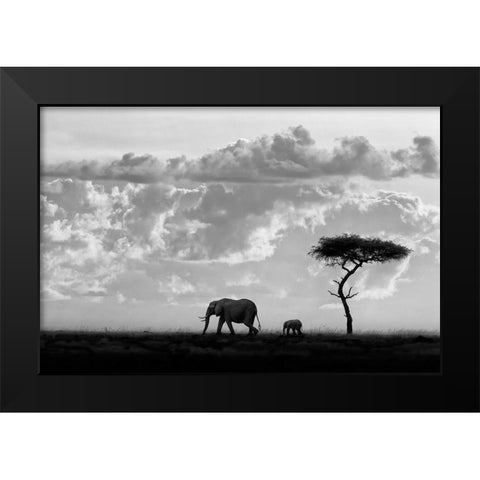 Moreno - Silhouettes of Mara Black Modern Wood Framed Art Print by 1x