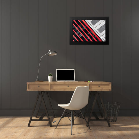 Red Diagonals Black Modern Wood Framed Art Print by Van Son