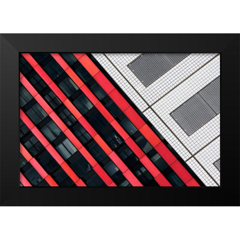 Red Diagonals Black Modern Wood Framed Art Print by Van Son
