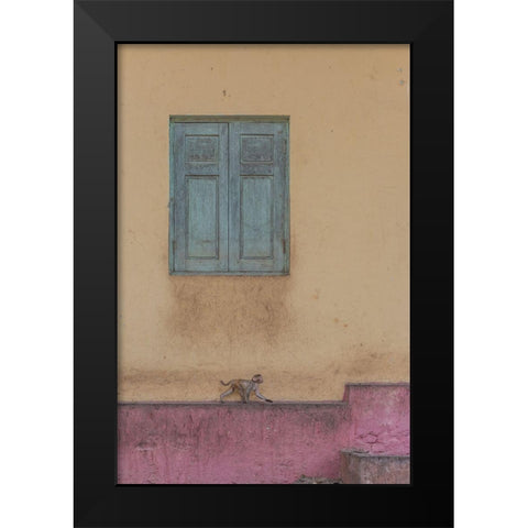 Monkey Stroll Black Modern Wood Framed Art Print by Dessureault