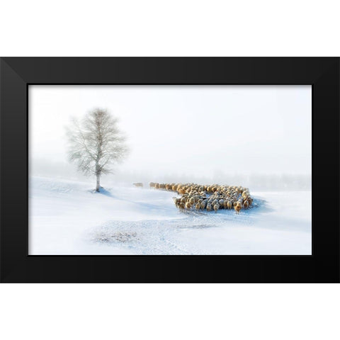 In Snow Black Modern Wood Framed Art Print by Zhu