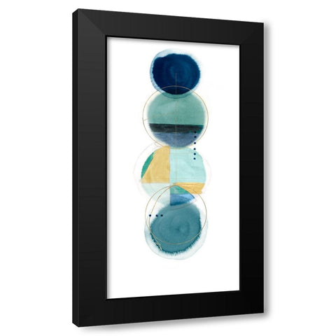 Stacked Circles I Blue Version Black Modern Wood Framed Art Print with Double Matting by Hazel J
