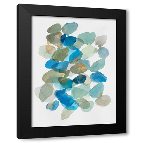 Blue Inky Pebbles I Black Modern Wood Framed Art Print by Hazel J