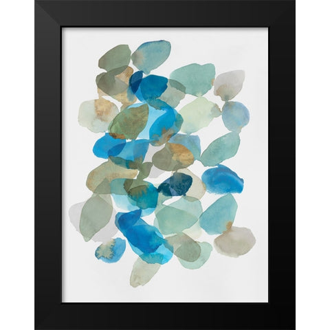 Blue Inky Pebbles I Black Modern Wood Framed Art Print by Hazel J