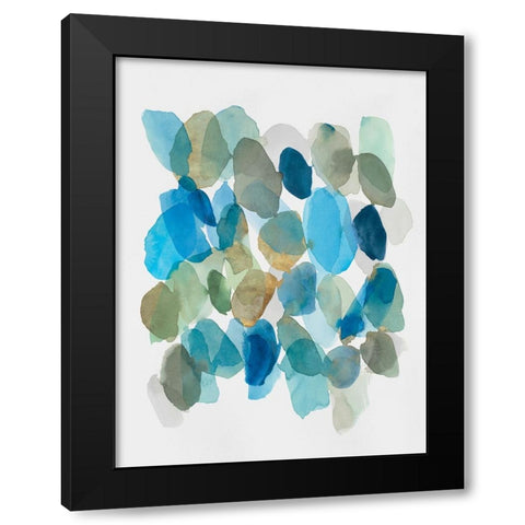 Blue Inky Pebbles II Black Modern Wood Framed Art Print by Hazel J