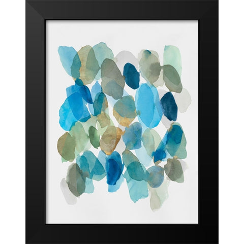 Blue Inky Pebbles II Black Modern Wood Framed Art Print by Hazel J