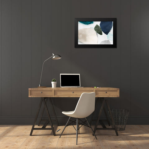 Shapes of Blue Blobs I Black Modern Wood Framed Art Print by Hazel J