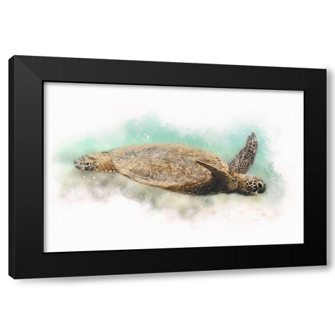 Hawaiian Green Sea Turtle Watercolor I Black Modern Wood Framed Art Print with Double Matting by Zalewski, Christine