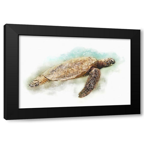 Hawaiian Green Sea Turtle Watercolor II Black Modern Wood Framed Art Print by Zalewski, Christine