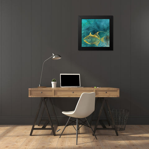 Redone Fish of Gold on Aqua  Black Modern Wood Framed Art Print by Zalewski, Christine