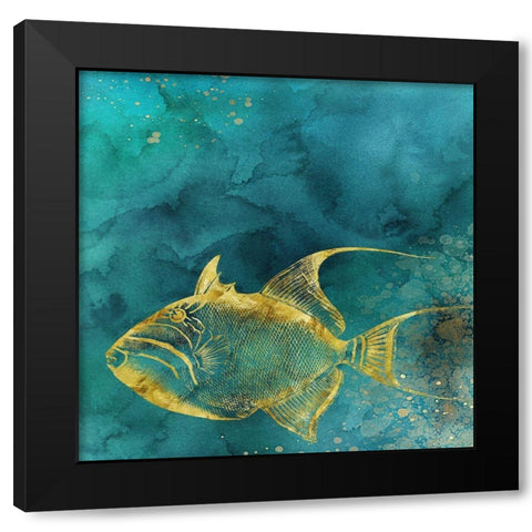 Redone Fish of Gold on Aqua  Black Modern Wood Framed Art Print with Double Matting by Zalewski, Christine