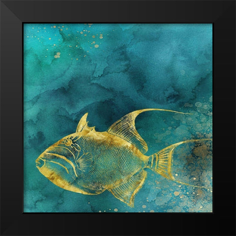 Redone Fish of Gold on Aqua  Black Modern Wood Framed Art Print by Zalewski, Christine