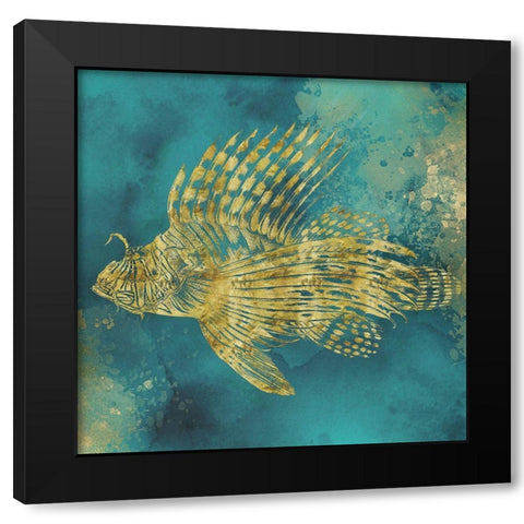 Lionfish of Gold on Aqua  Black Modern Wood Framed Art Print with Double Matting by Zalewski, Christine