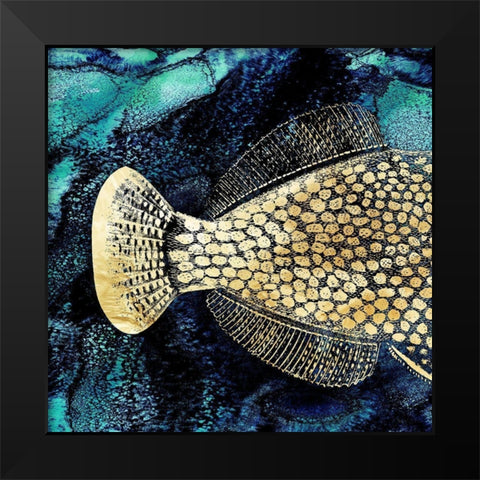 Blue Ink and Golden Fish I  Black Modern Wood Framed Art Print by Zalewski, Christine