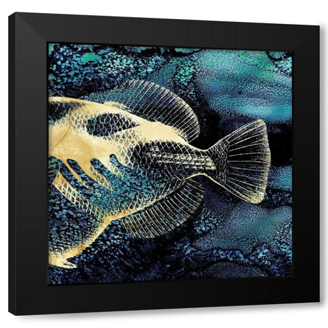 Blue Ink and Golden Fish II Black Modern Wood Framed Art Print with Double Matting by Zalewski, Christine