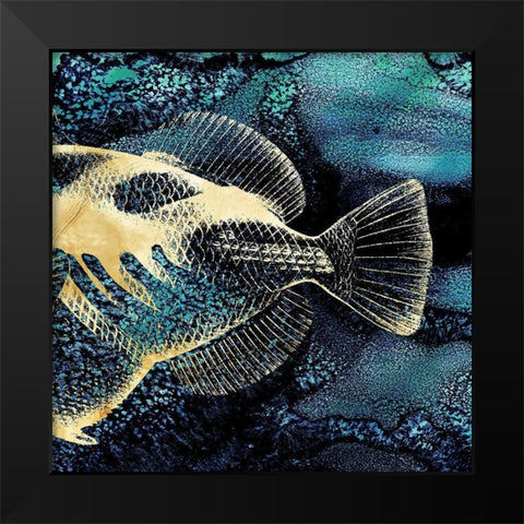 Blue Ink and Golden Fish II Black Modern Wood Framed Art Print by Zalewski, Christine