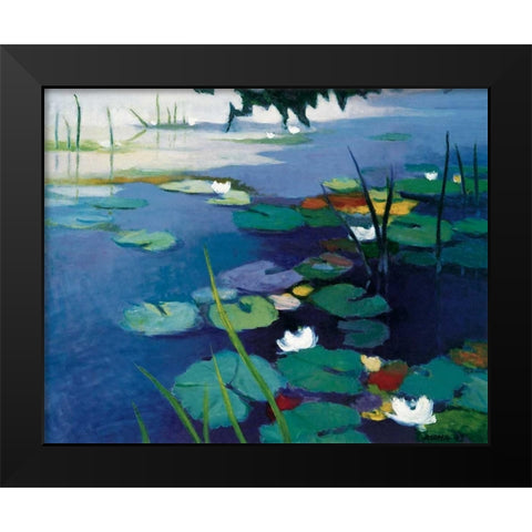 Water Lilies Black Modern Wood Framed Art Print by Asoma, Tadashi