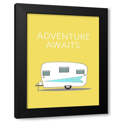 Adventure Awaits Black Modern Wood Framed Art Print by Annie Bailey Art