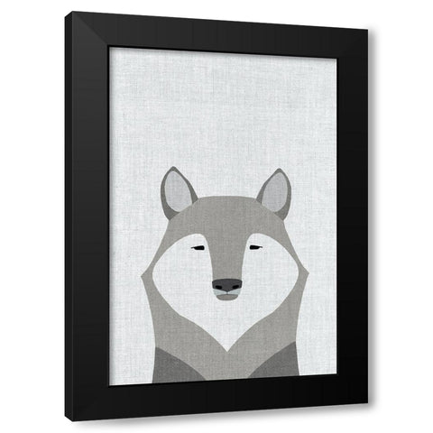 Gray Wolf Black Modern Wood Framed Art Print with Double Matting by Annie Bailey Art