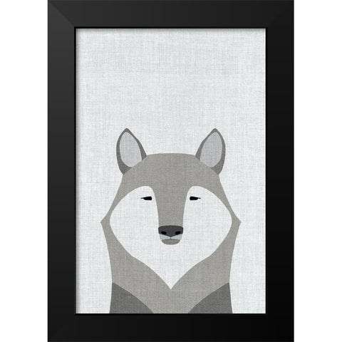 Gray Wolf Black Modern Wood Framed Art Print by Annie Bailey Art