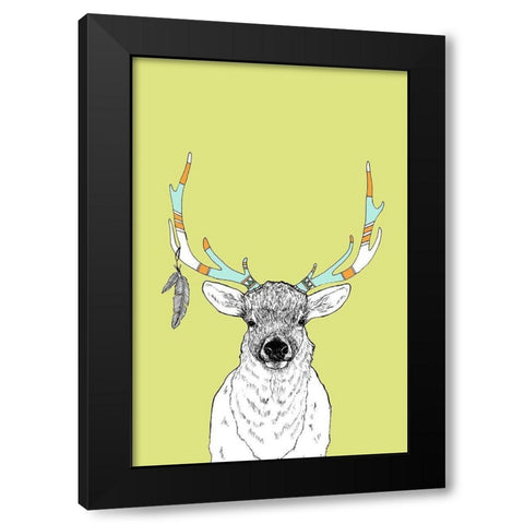 Elk and Feathers Black Modern Wood Framed Art Print by Annie Bailey Art