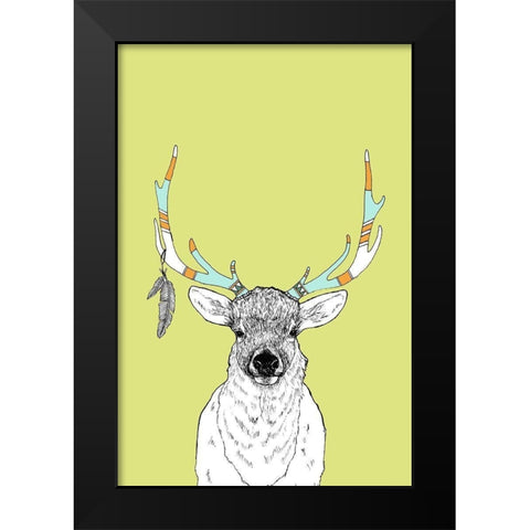 Elk and Feathers Black Modern Wood Framed Art Print by Annie Bailey Art