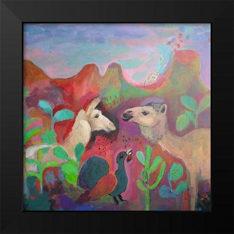 The Camel and the Llama Black Modern Wood Framed Art Print by Alvarez, Iria Fernandez