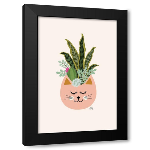 Cats and Plants Black Modern Wood Framed Art Print by Annie Bailey Art