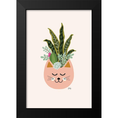 Cats and Plants Black Modern Wood Framed Art Print by Annie Bailey Art