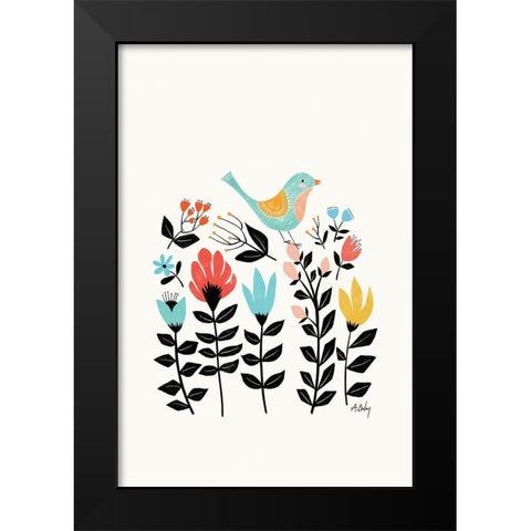 Folk Art Garden Black Modern Wood Framed Art Print by Annie Bailey Art