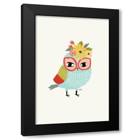 Helga Owl Black Modern Wood Framed Art Print by Annie Bailey Art