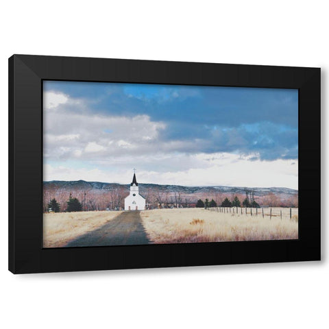 Little Church on the Prairie Black Modern Wood Framed Art Print with Double Matting by Annie Bailey Art