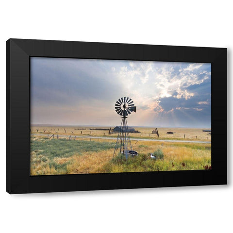 Windmill Sunset Black Modern Wood Framed Art Print with Double Matting by Annie Bailey Art
