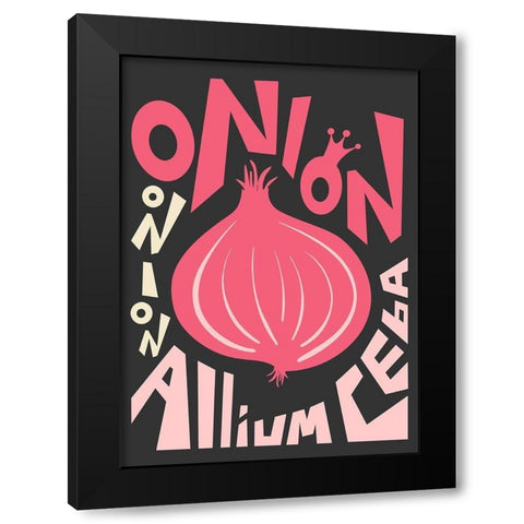 Kitchen Onion Black Modern Wood Framed Art Print by Ayse