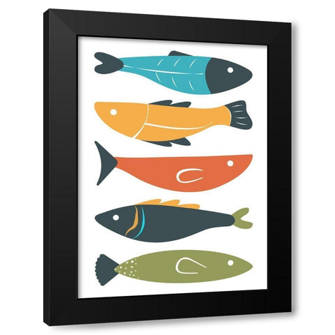 Playful Fish Black Modern Wood Framed Art Print by Ayse
