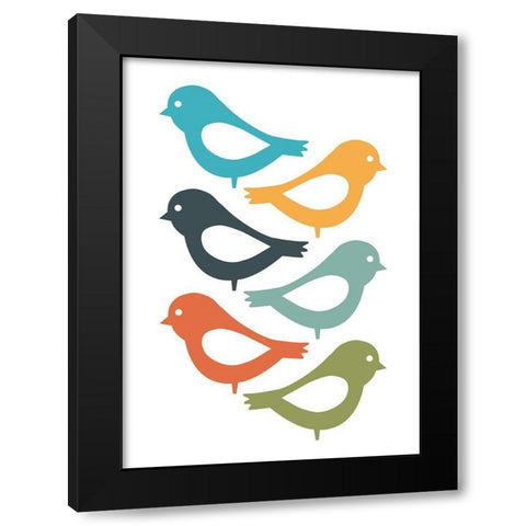 Playful Birds Black Modern Wood Framed Art Print with Double Matting by Ayse