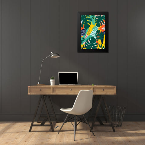 Tropical Leaves One Black Modern Wood Framed Art Print by Ayse