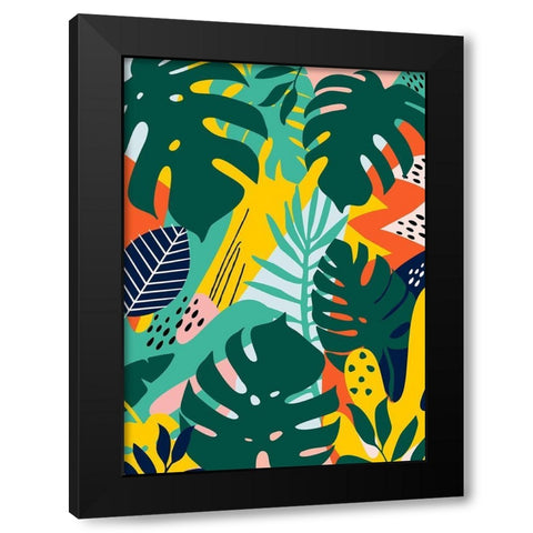 Tropical Leaves One Black Modern Wood Framed Art Print with Double Matting by Ayse