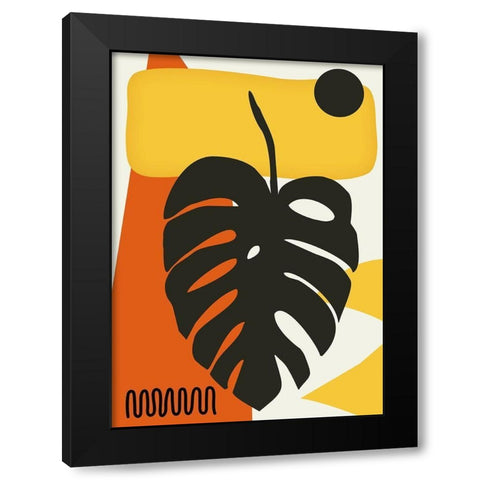 Tropical Leaves Two Black Modern Wood Framed Art Print with Double Matting by Ayse