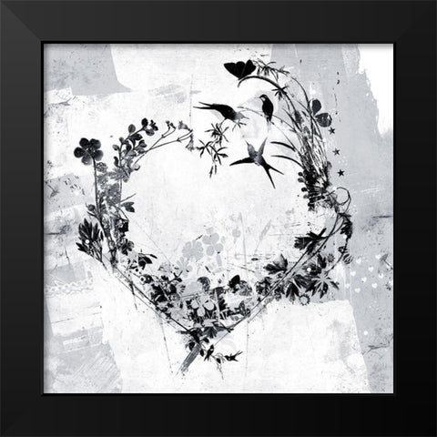 Floral Heart Black Modern Wood Framed Art Print by Albers, Teis